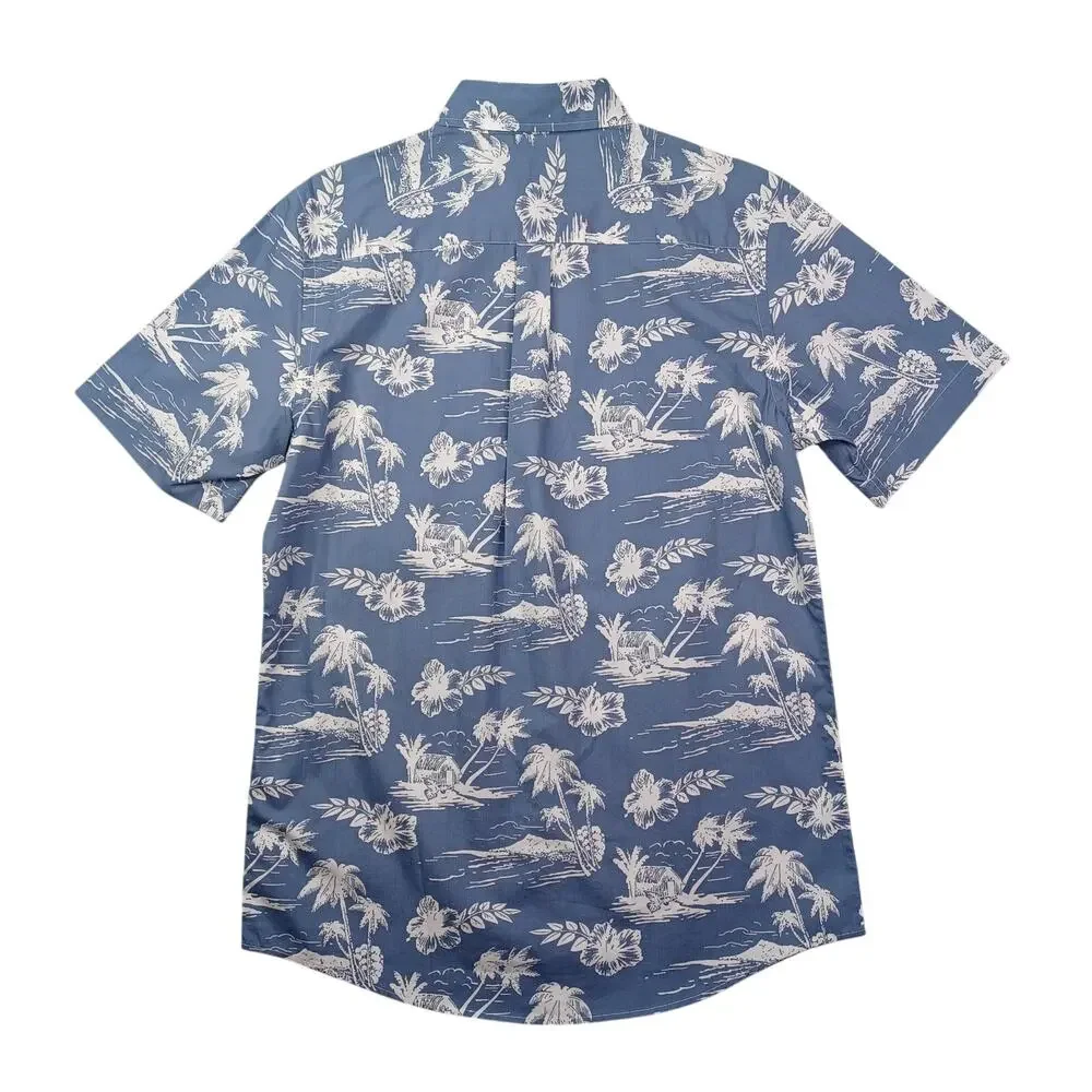 CHAPS Button Down Hawaiin Shirt Mens S Blue White Tropical Short Sleeve Beach